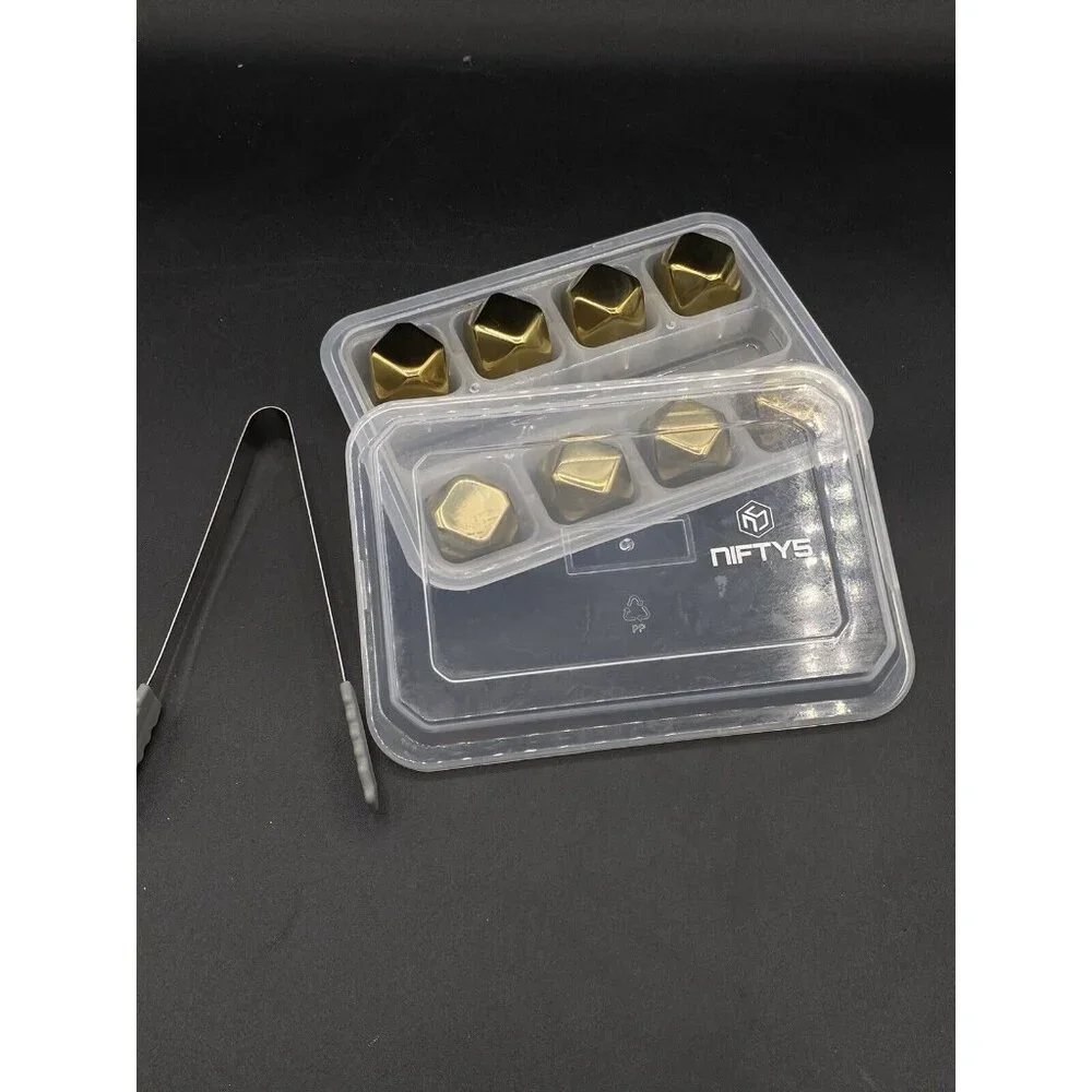 Nifty5 Whiskey Stones Gold Edition Set of 8 Stainless Steel Diamond & Tongs